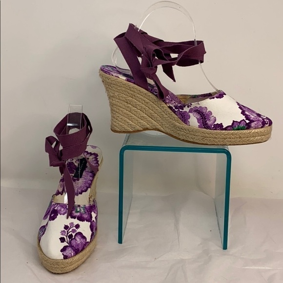 Burberry Sz 40/ US 9 Purple White Espadrille Wedge - Picture 2 of 10